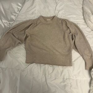 Women’s tan crew neck sweater with puffed sleeves. H&M; size large.